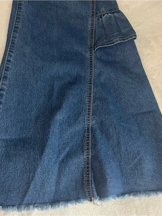 Uniq By Litz Women’s High Rise Button Fly Bell Bottom Ruffle Blue Jeans Sz 29 - Picture 7 of 8